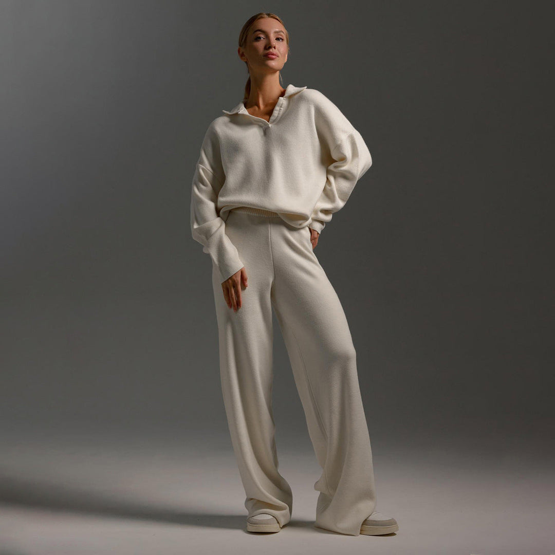 Guadalupe | Versatile Polo Sweater and Wide-Leg Pants Set with Classic Collar
