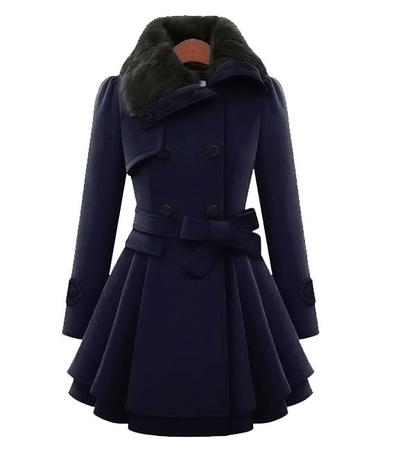 Aurelie | Trench-coat ceinturé d’inspiration vintage avec bordure en fausse fourrure et taille ajustée