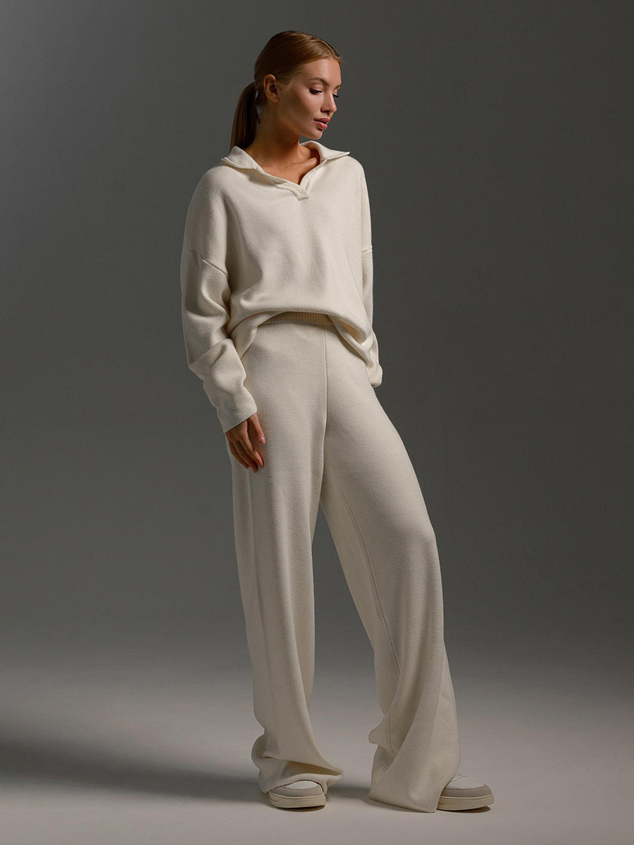 Guadalupe | Versatile Polo Sweater and Wide-Leg Pants Set with Classic Collar