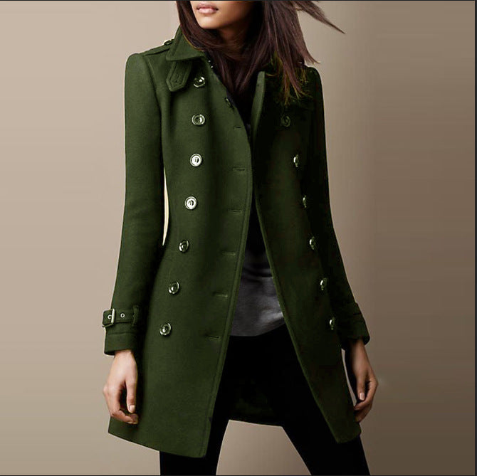 Women's Long Fitted Trenchcoat Double Breasted Outerwear