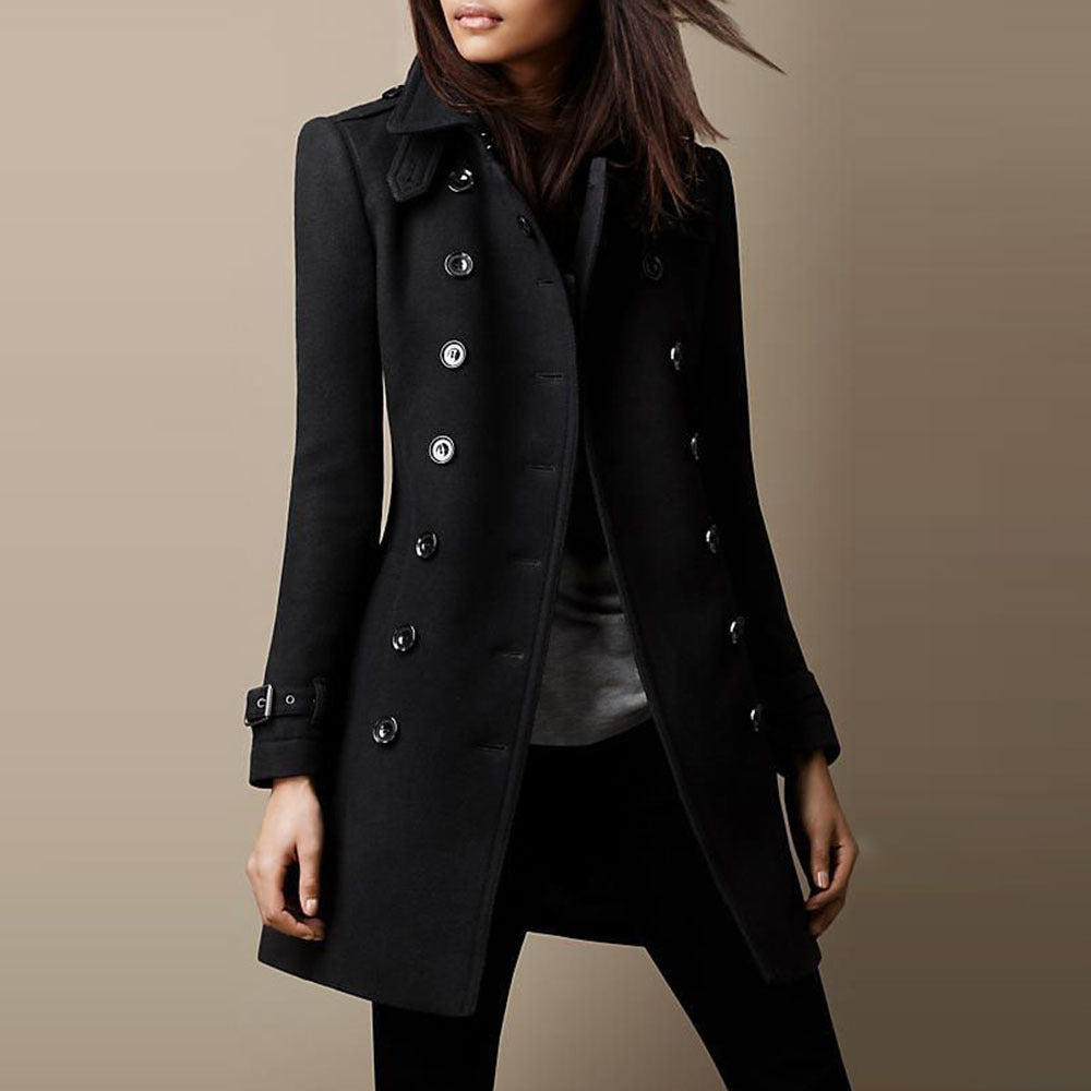 Women's Long Fitted Trenchcoat Double Breasted Outerwear