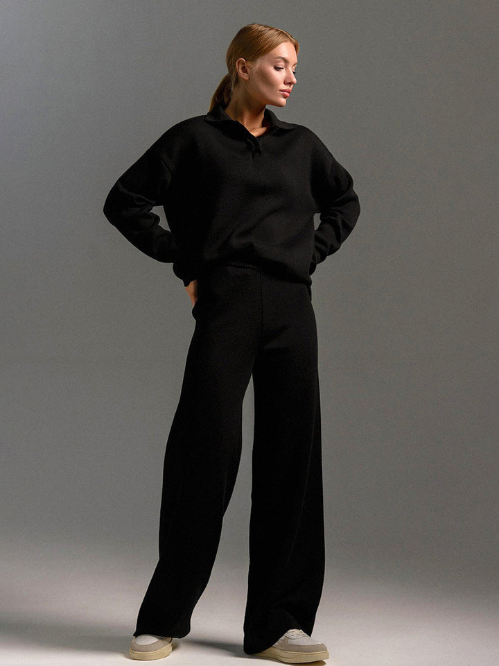 Guadalupe | Versatile Polo Sweater and Wide-Leg Pants Set with Classic Collar
