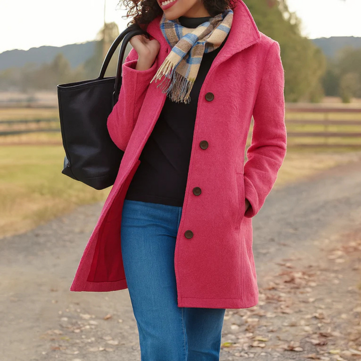 Trench-coat classique long pour femme en mélange de laine avec boutons sur le devant
