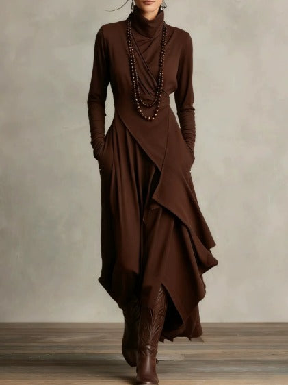Natalia | Robe maxi tricotée asymétrique à col roulé