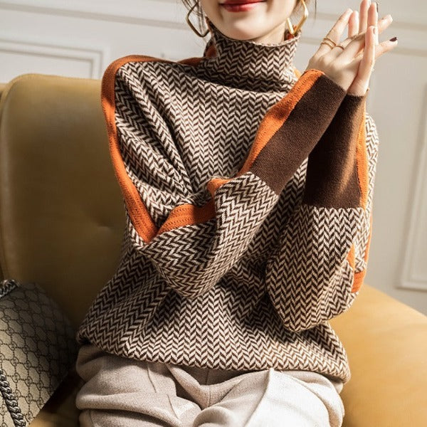 Pull à col montant Amara | avec détails de manches contrastés et coupe décontractée
