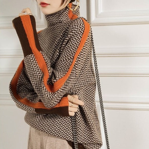 Pull à col montant Amara | avec détails de manches contrastés et coupe décontractée