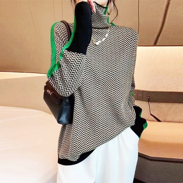 Pull à col montant Amara | avec détails de manches contrastés et coupe décontractée