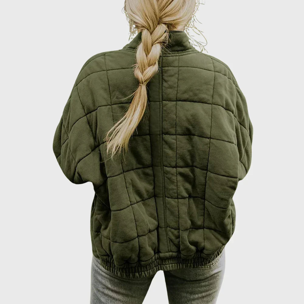 Women's Quilted Jacket Full Zip Stand Collar Casual Outerwear