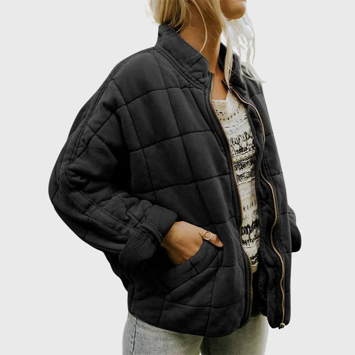 Women's Quilted Jacket Full Zip Stand Collar Casual Outerwear