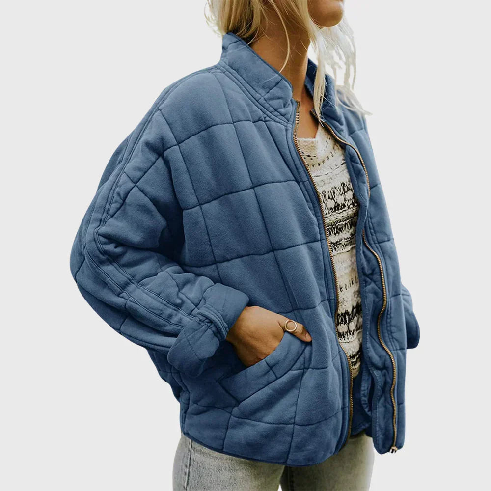 Women's Quilted Jacket Full Zip Stand Collar Casual Outerwear