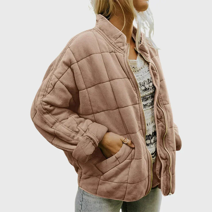 Women's Quilted Jacket Full Zip Stand Collar Casual Outerwear