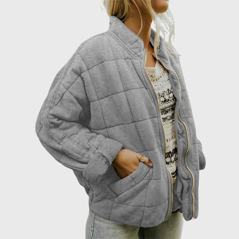 Women's Quilted Jacket Full Zip Stand Collar Casual Outerwear