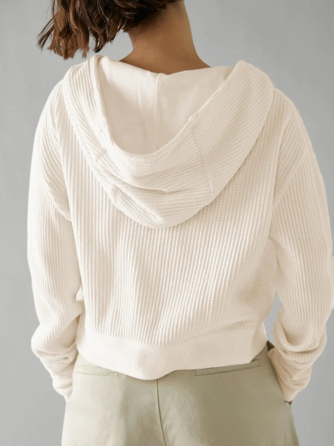 Women's Cotton Waffle Knit Zip Up Hoodie Casual Outerwear