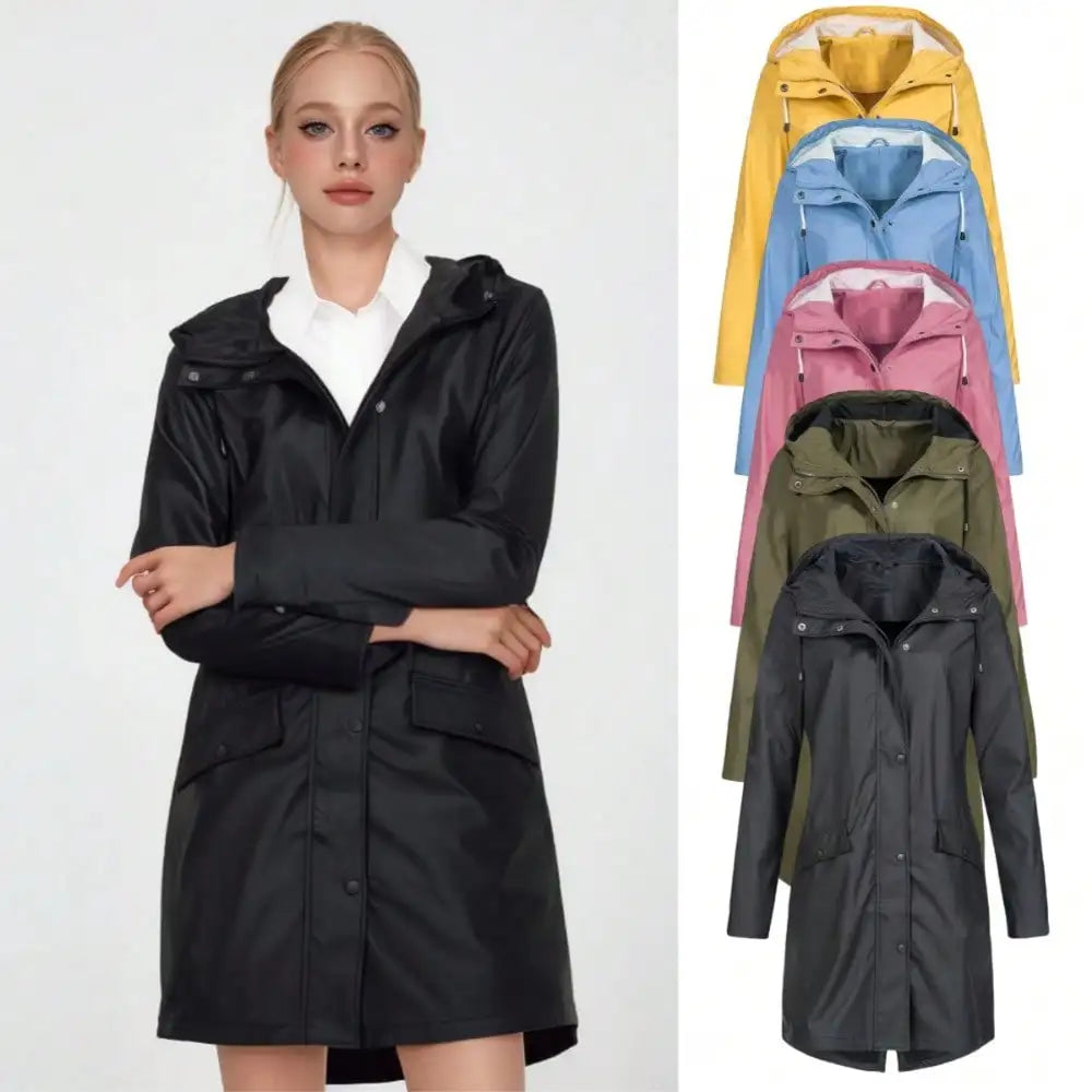Thalassa | Robuste mittellange Regenjacke mit verstellbarer Kapuze und Pattentaschen