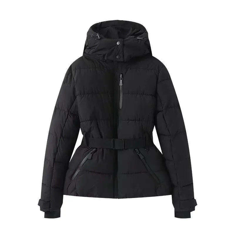 Fiorella | Slim Hooded Padded Parka with High-Waist Belt and Windproof Design
