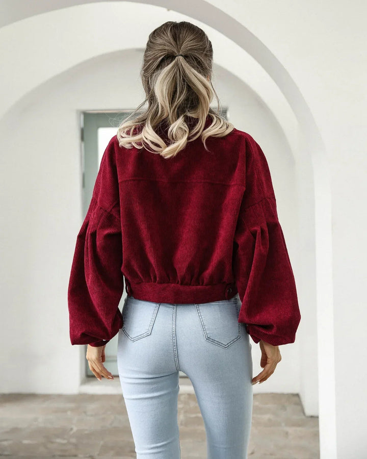 Marlowe | Relaxed Women's Cropped Bomber Jacket with Button Front and Corduroy Fabric