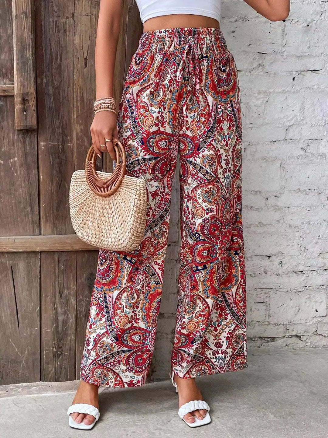 Olivia™ - Pantalon large vintage imprimé