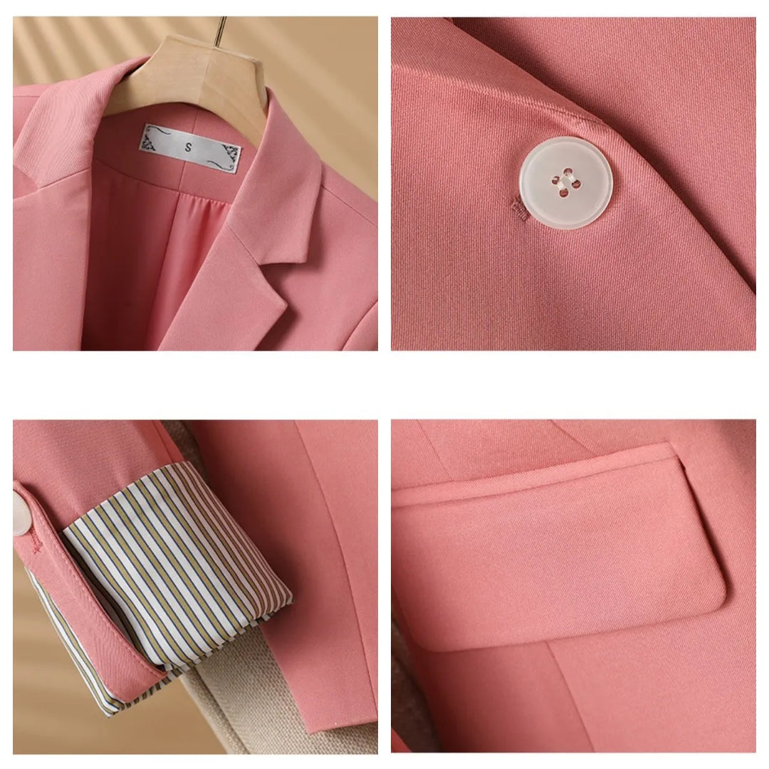 Blazer à un bouton, col cranté, poignets rayés  