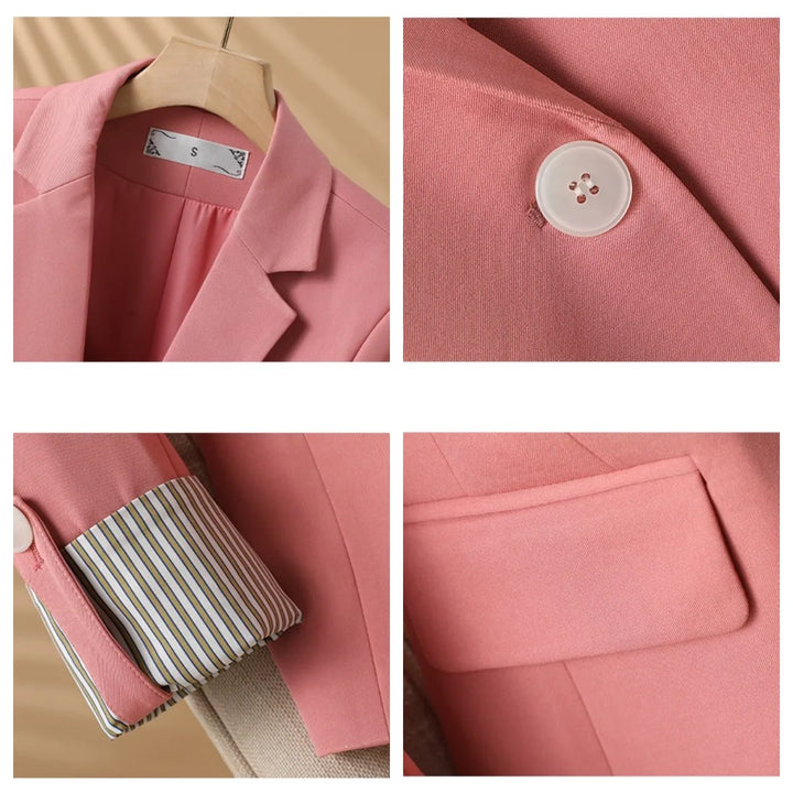 Blazer à un bouton, col cranté, poignets rayés  