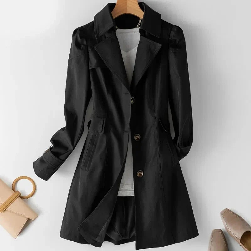 Trench Coat Cotton Blend Buttoned Lapel Outerwear