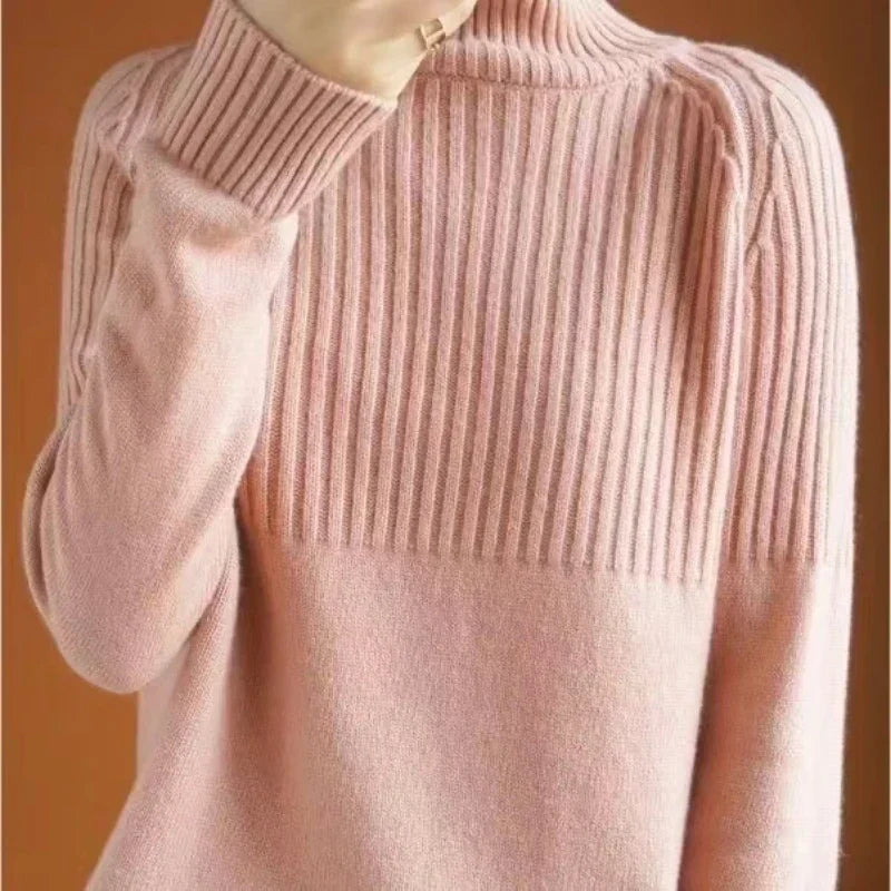 Hattie | Refined Women's Turtleneck Sweater with Ribbed Details and Relaxed Fit