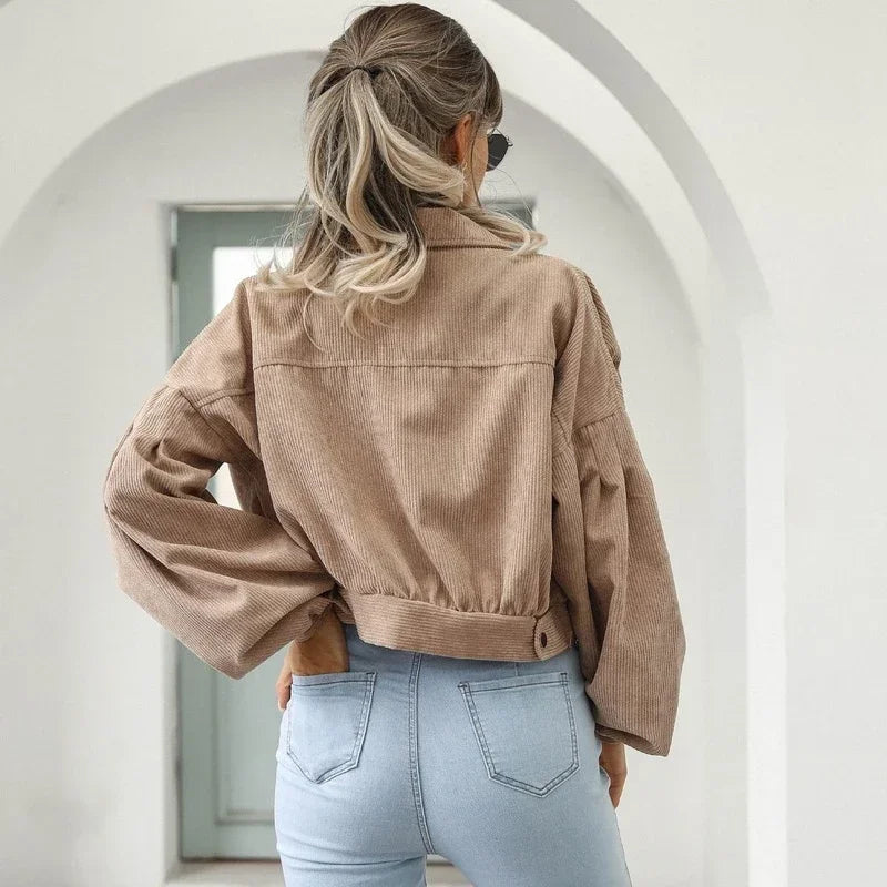 Marlowe | Relaxed Women's Cropped Bomber Jacket with Button Front and Corduroy Fabric