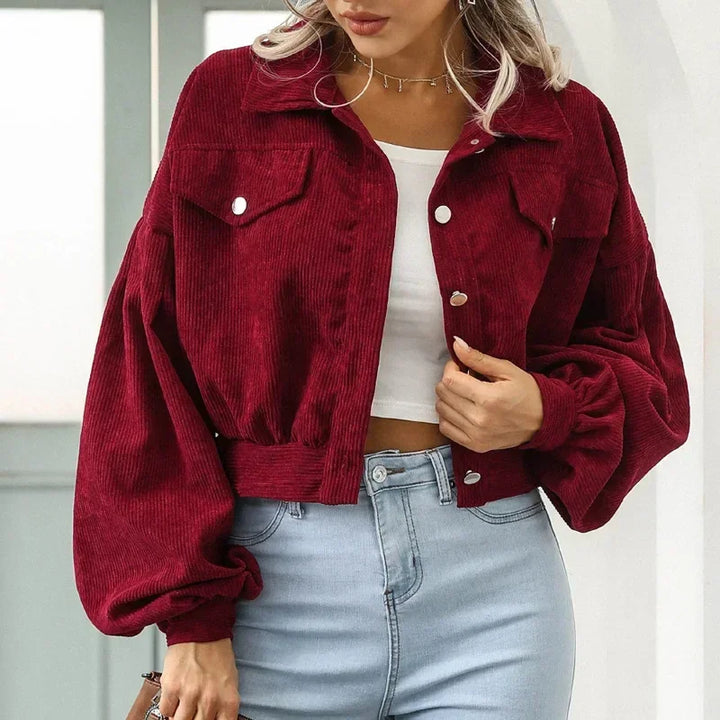 Marlowe | Relaxed Women's Cropped Bomber Jacket with Button Front and Corduroy Fabric