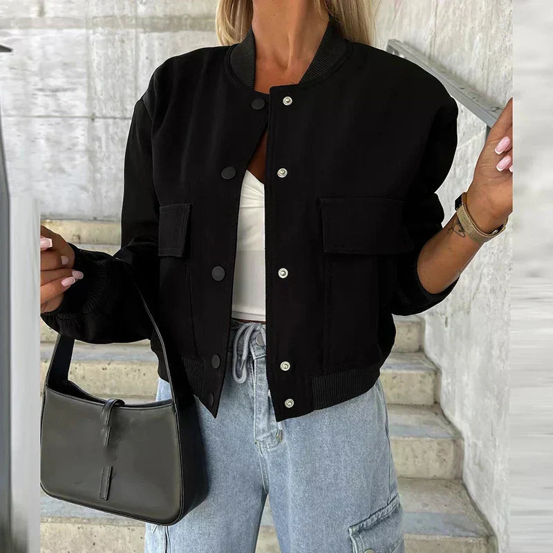 Women's Casual Snap Front Bomber Jacket Utility Outerwear