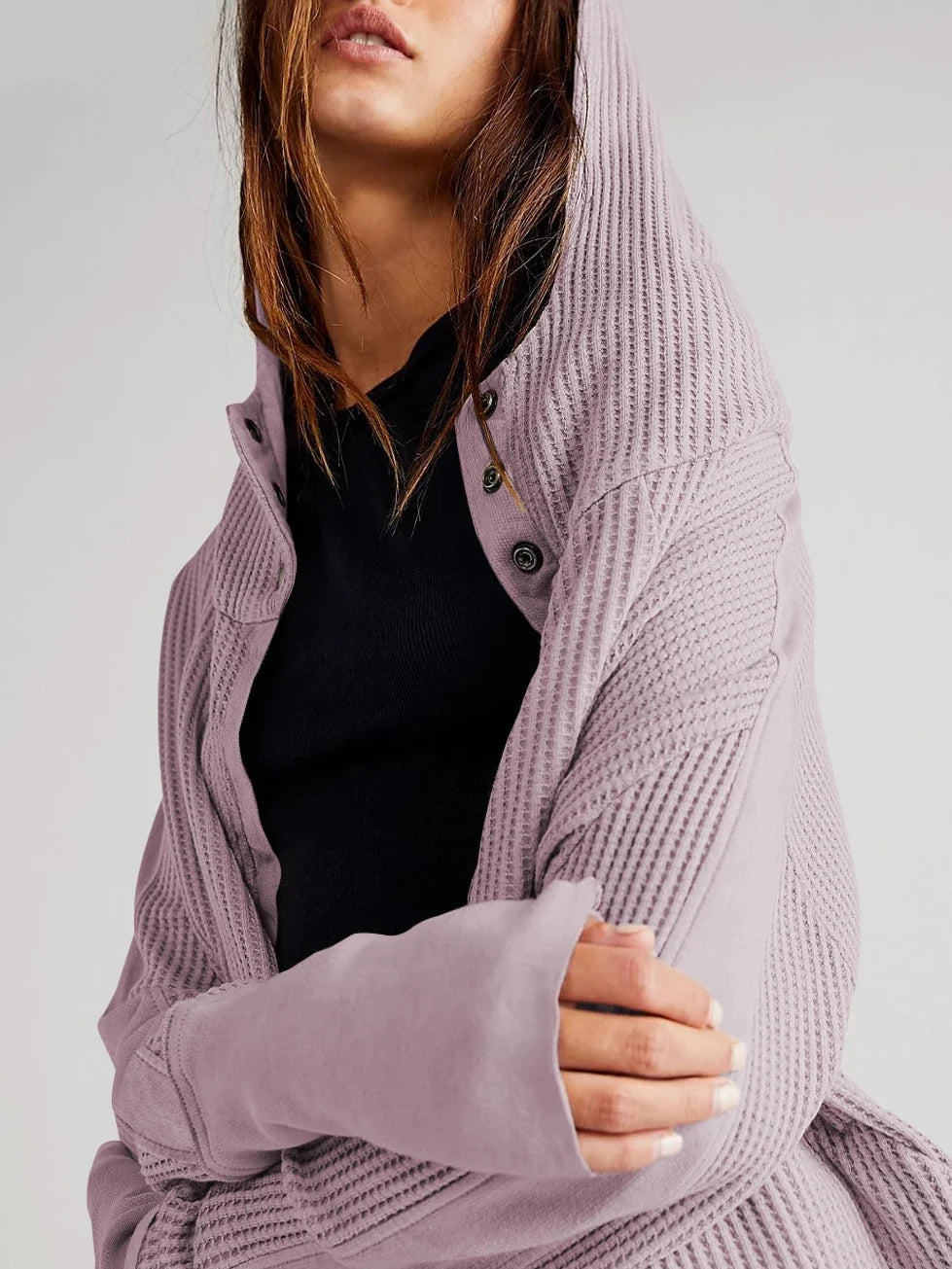 Women's Cotton Waffle Knit Zip Up Hoodie Casual Outerwear