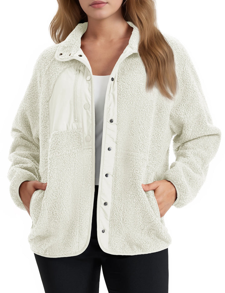 Delfina | Veste polaire sherpa douillette à boutons sur le devant et poches latérales