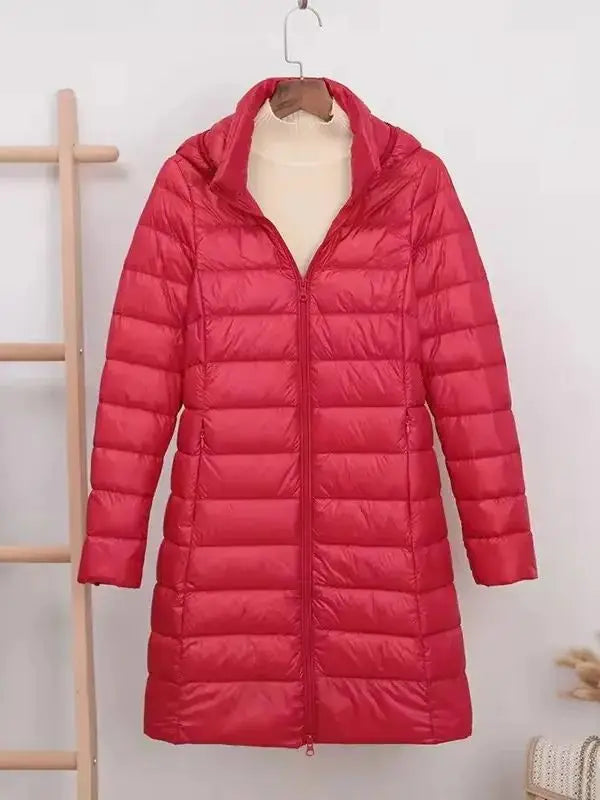 Ambrosine | Ultra-Light Long Down Jacket with Detachable Hood and Duck Down Fill