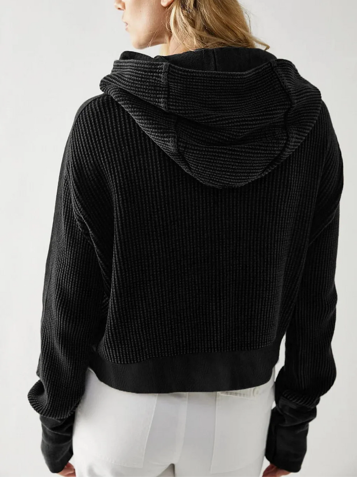 Women's Cotton Waffle Knit Zip Up Hoodie Casual Outerwear