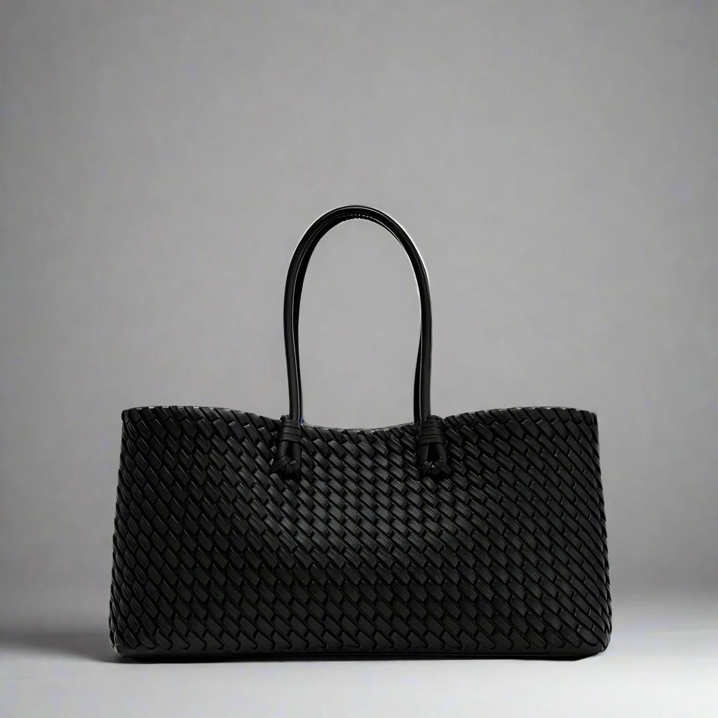 Petra | Textured Woven Leather Handbag with Zipper Pockets Inside