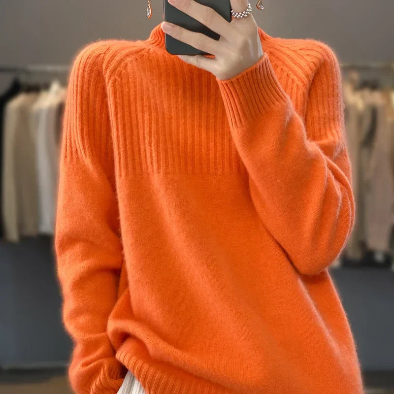 Hattie | Refined Women's Turtleneck Sweater with Ribbed Details and Relaxed Fit