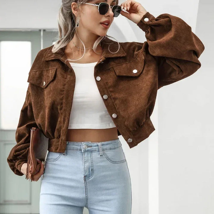 Marlowe | Relaxed Women's Cropped Bomber Jacket with Button Front and Corduroy Fabric