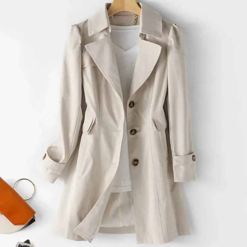 Trench Coat Cotton Blend Buttoned Lapel Outerwear