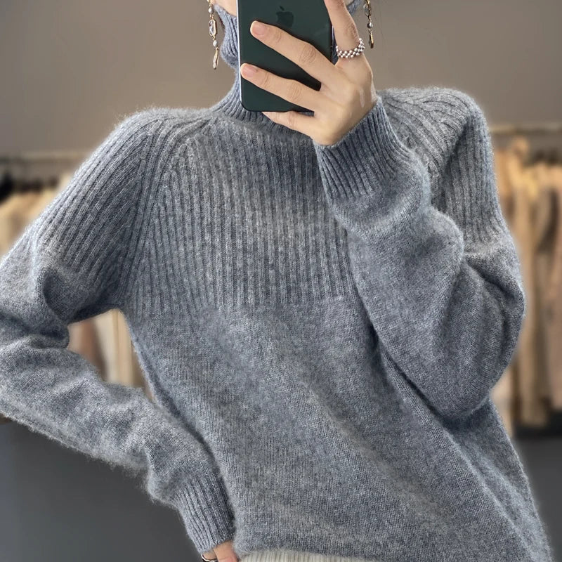 Hattie | Refined Women's Turtleneck Sweater with Ribbed Details and Relaxed Fit