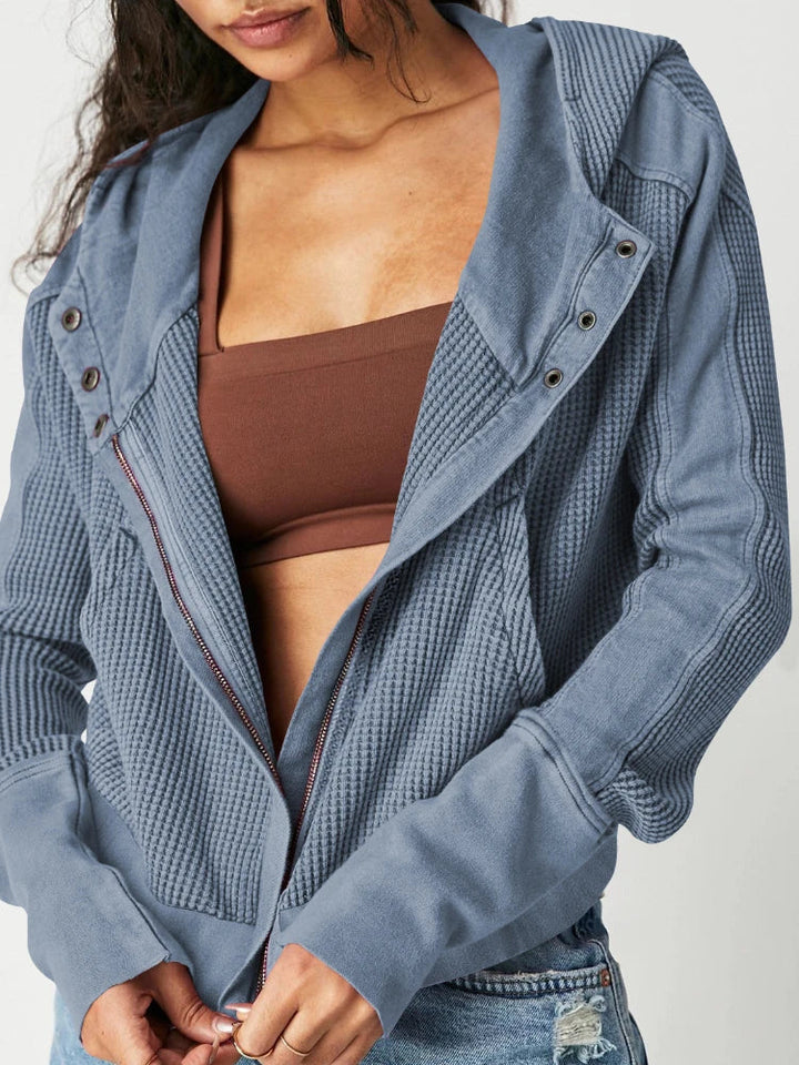Women's Cotton Waffle Knit Zip Up Hoodie Casual Outerwear