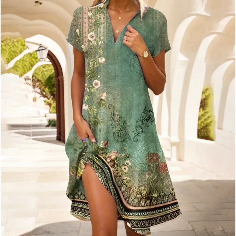 Carla™ | Robe florale boutonnée à col en V stylée