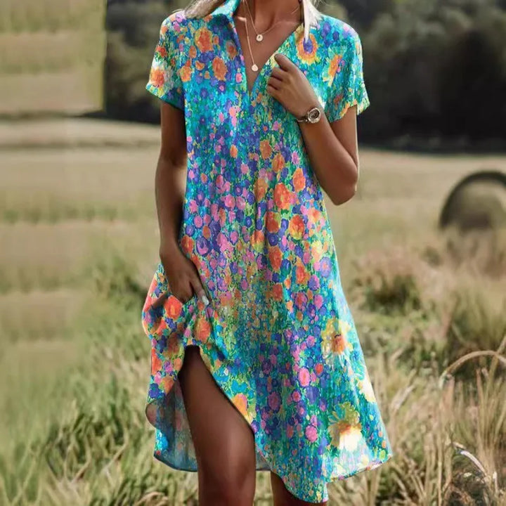 Carla™ | Robe florale boutonnée à col en V stylée