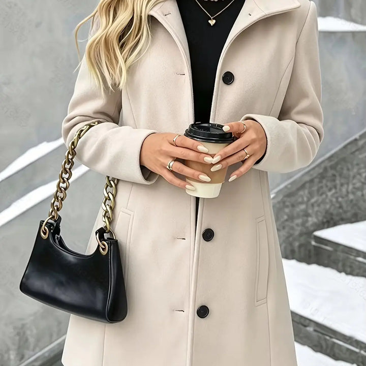Emmelina | Classic Mid-Length Coat with Turn-Down Collar and Single Button
