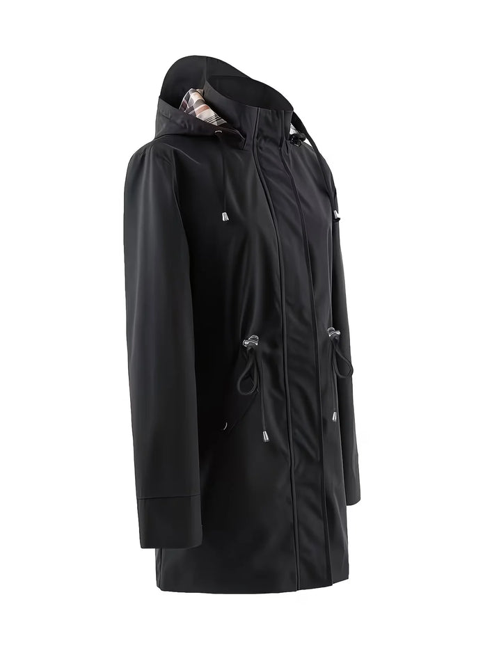 Cosima | Weather-Ready Hooded Trench Jacket with Plaid-Lined Interior