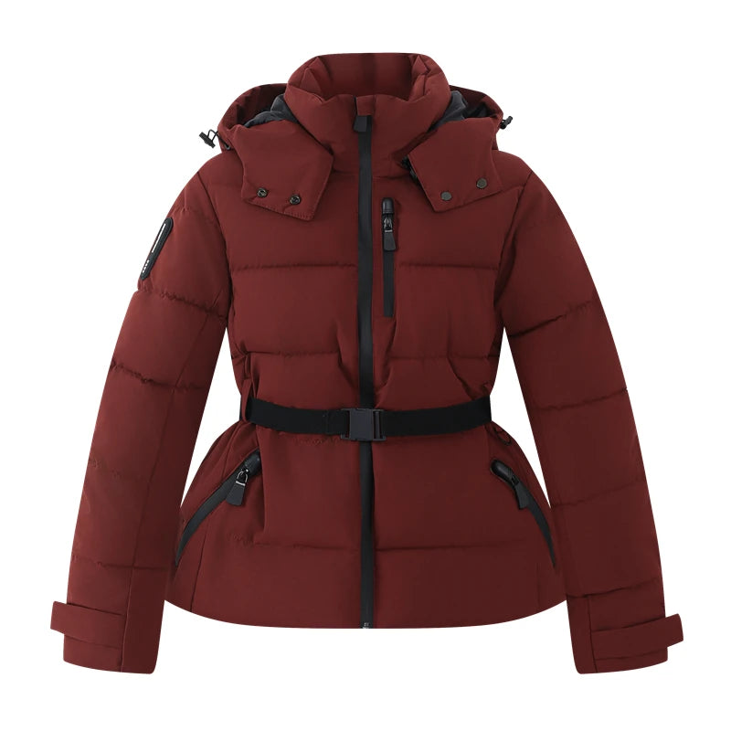 Fiorella | Slim Hooded Padded Parka with High-Waist Belt and Windproof Design