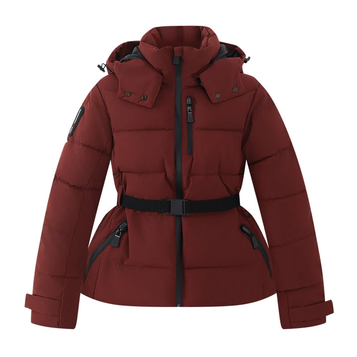 Fiorella | Slim Hooded Padded Parka with High-Waist Belt and Windproof Design