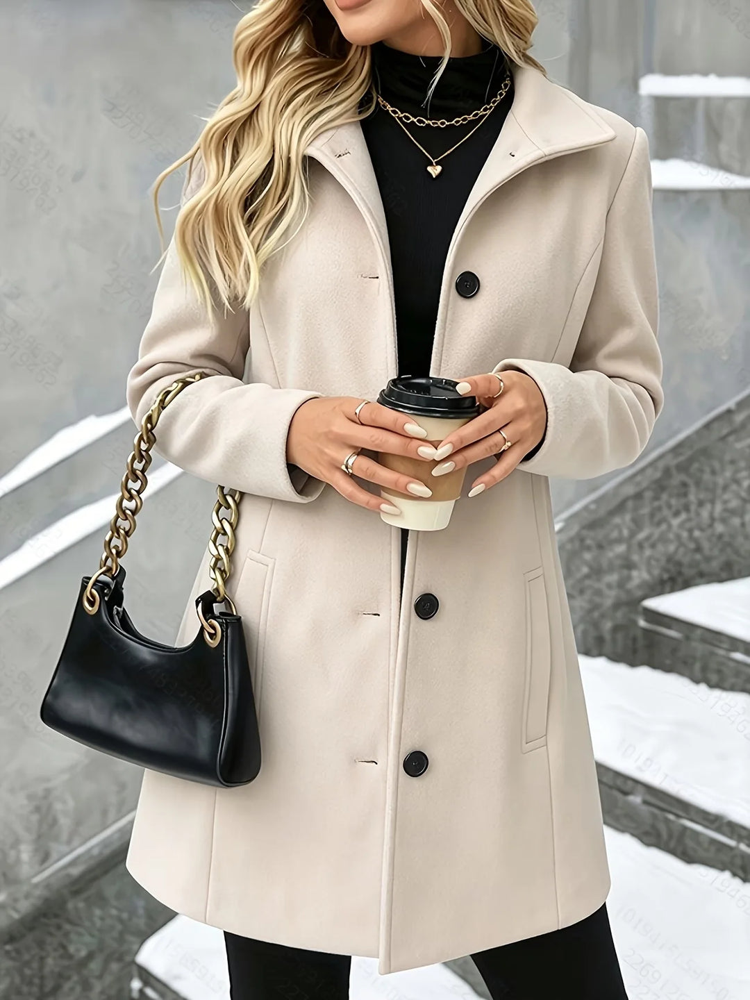 Emmelina | Classic Mid-Length Coat with Turn-Down Collar and Single Button