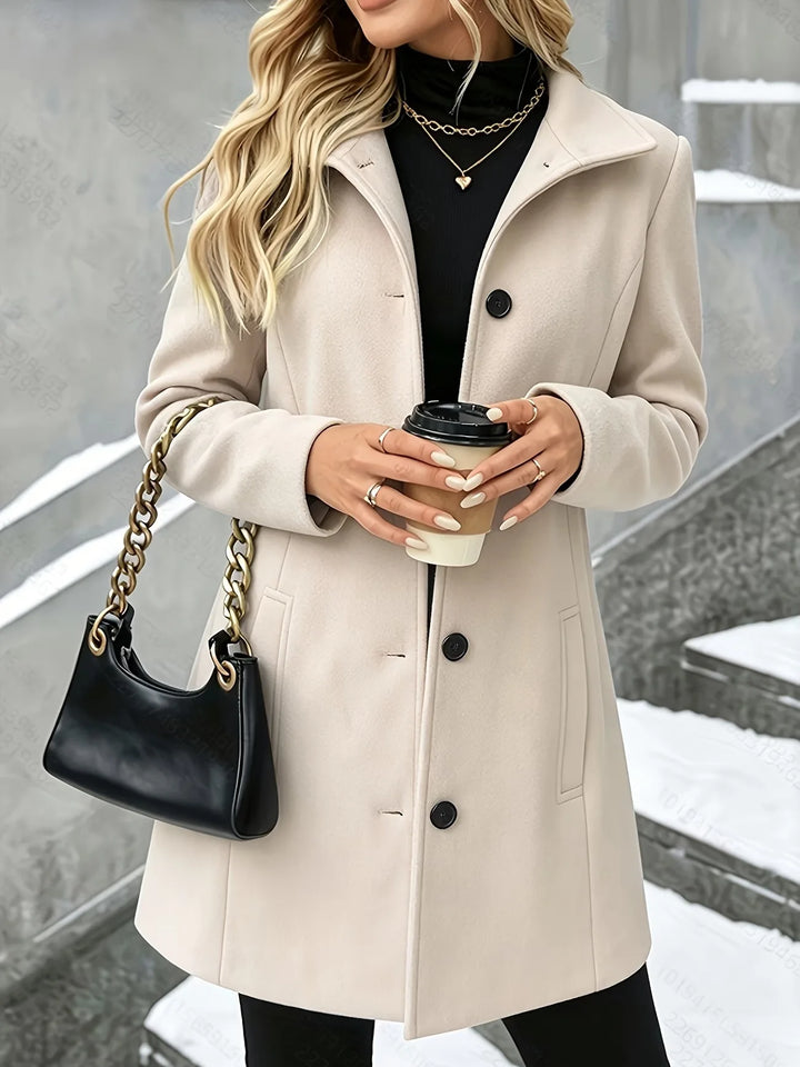 Emmelina | Classic Mid-Length Coat with Turn-Down Collar and Single Button