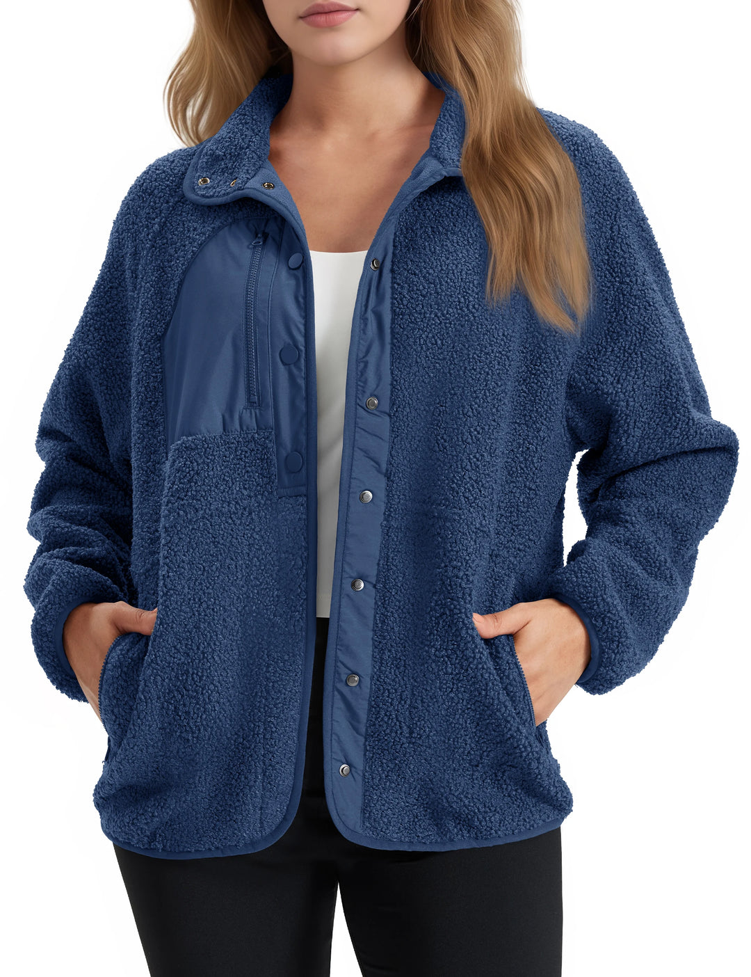 Delfina | Veste polaire sherpa douillette à boutons sur le devant et poches latérales