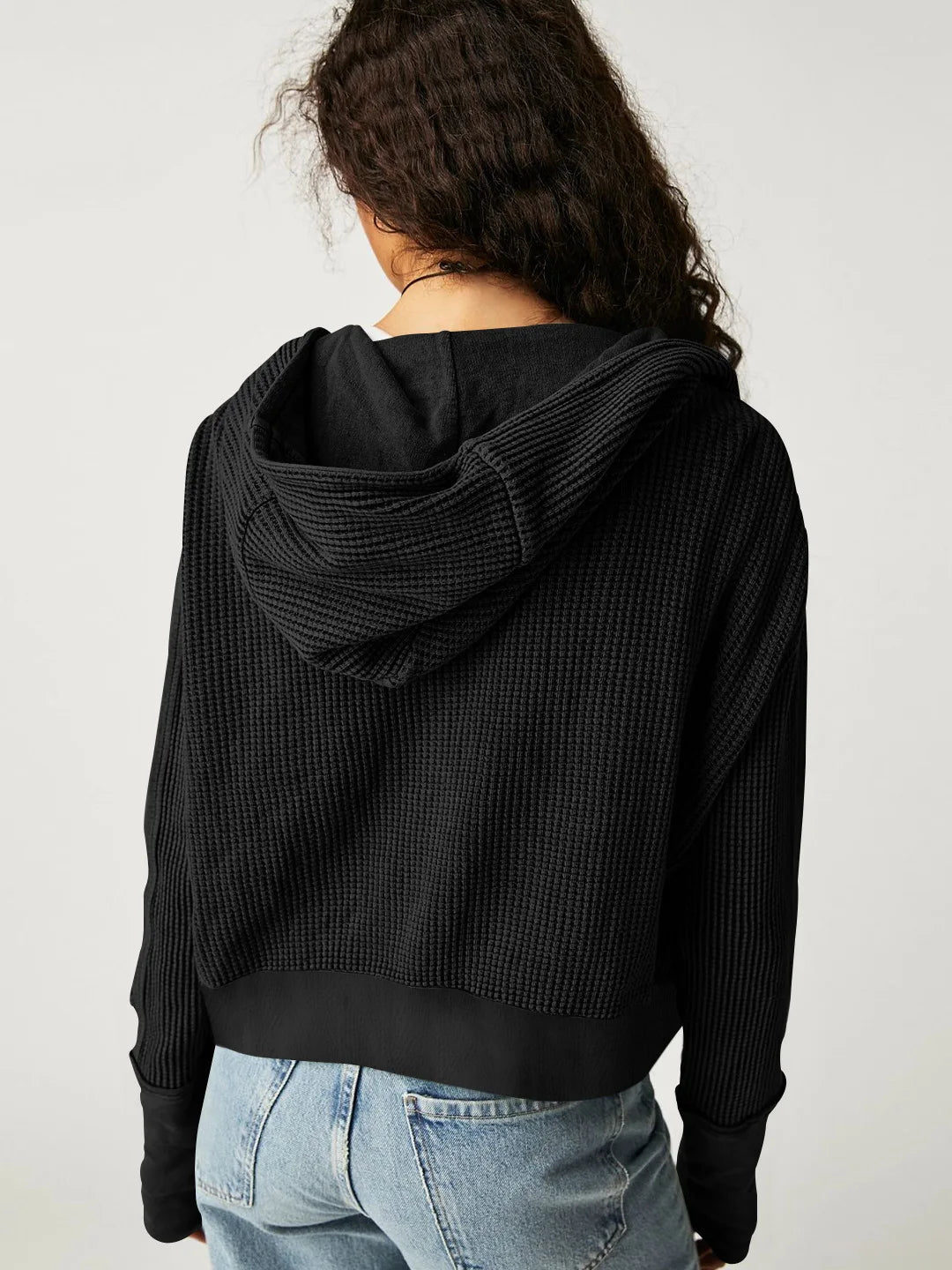 Women's Cotton Waffle Knit Zip Up Hoodie Casual Outerwear