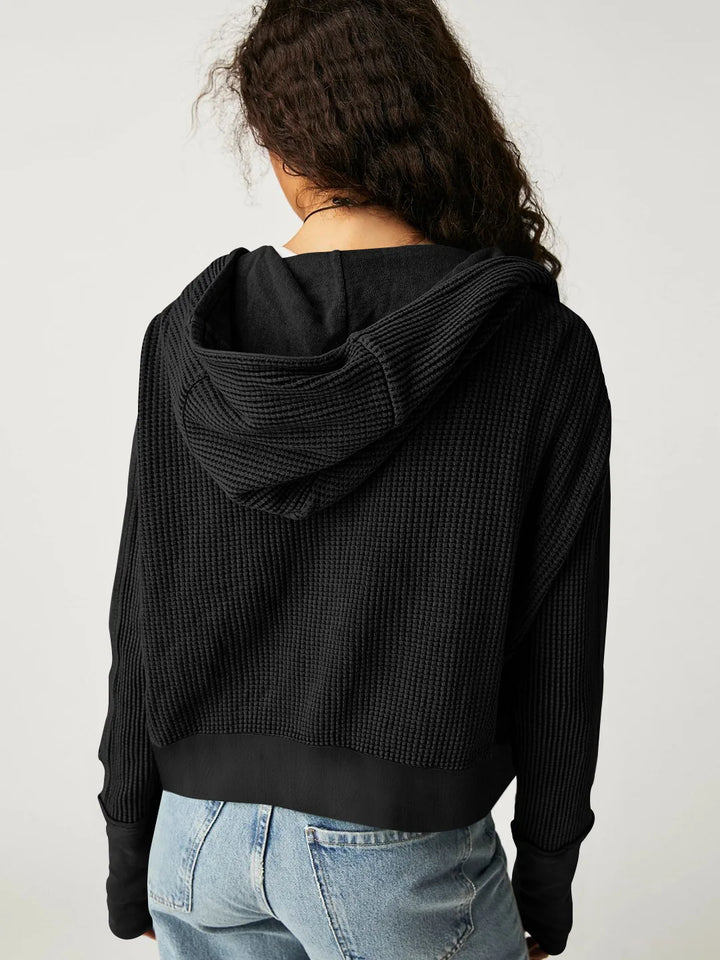 Women's Cotton Waffle Knit Zip Up Hoodie Casual Outerwear