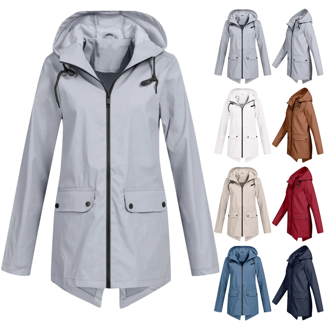 Marisienna | Capa de chuva leve e compactável, com capuz ajustável e bolsos com aba